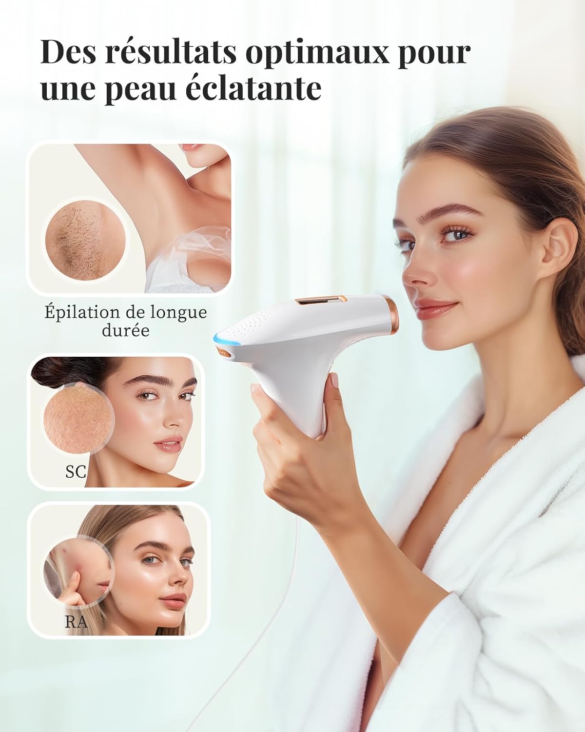 Haarlosy Épilateur Lumière Pulsée de Glace, Épilateur Laser 999,900 Flashs avec 9 Niveaux, IPL Hair Removal Laser 3 Fonctions [HR/SC/RA] pour Femme et Homme, Maillot, Corps, Aisselles